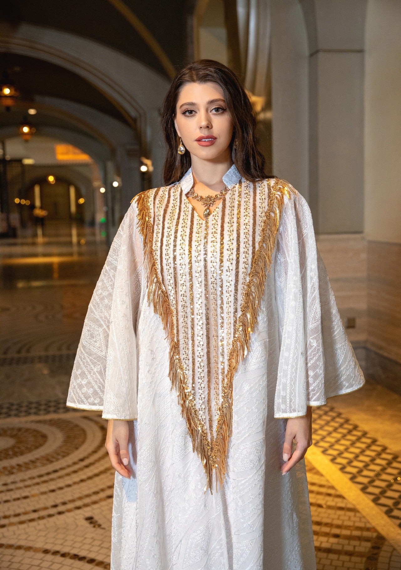 Holy Flared Sleeves Wide Dress - White