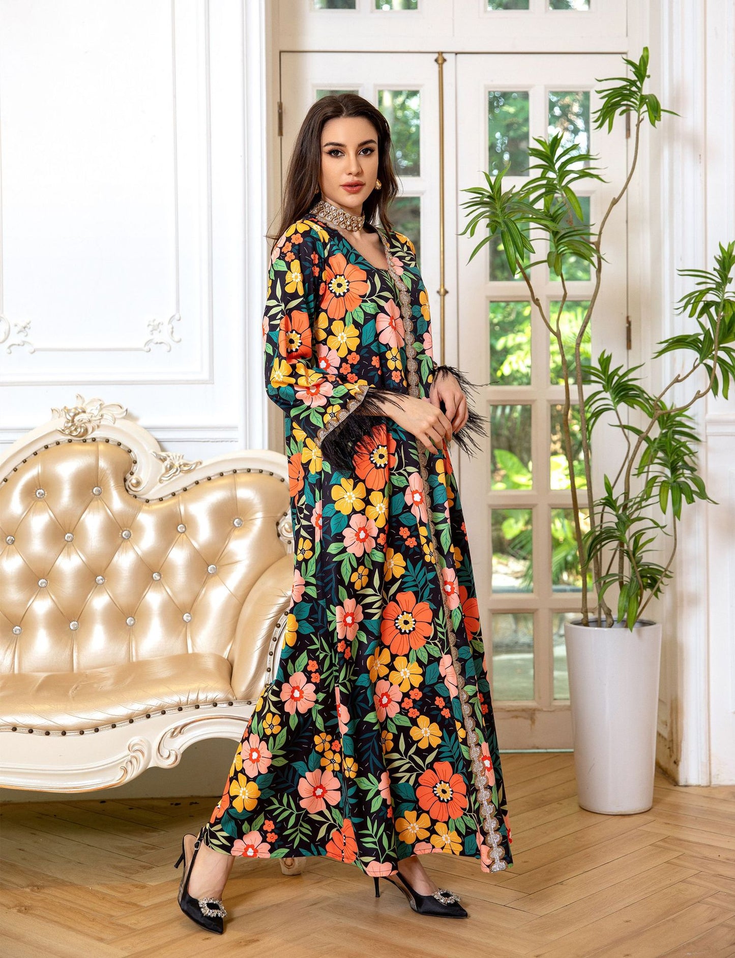 Beautiful Long Sleeve Floral Maxi Dress - Floral