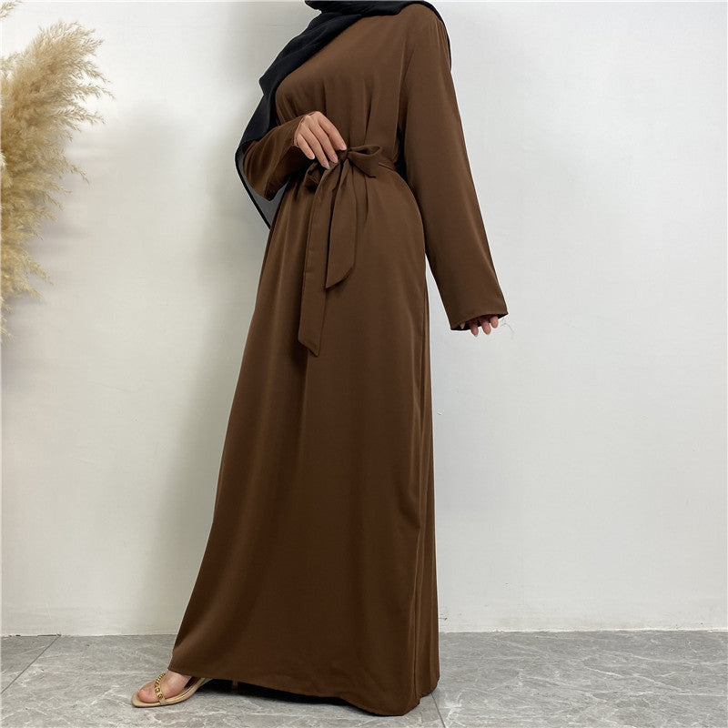 Women's Plain Lace-up Pocket Abaya Dress