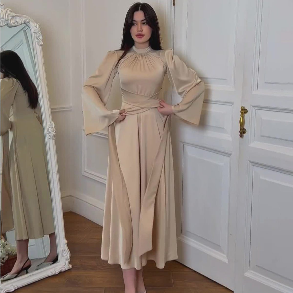 Solid Satin Waist Slimming Dress