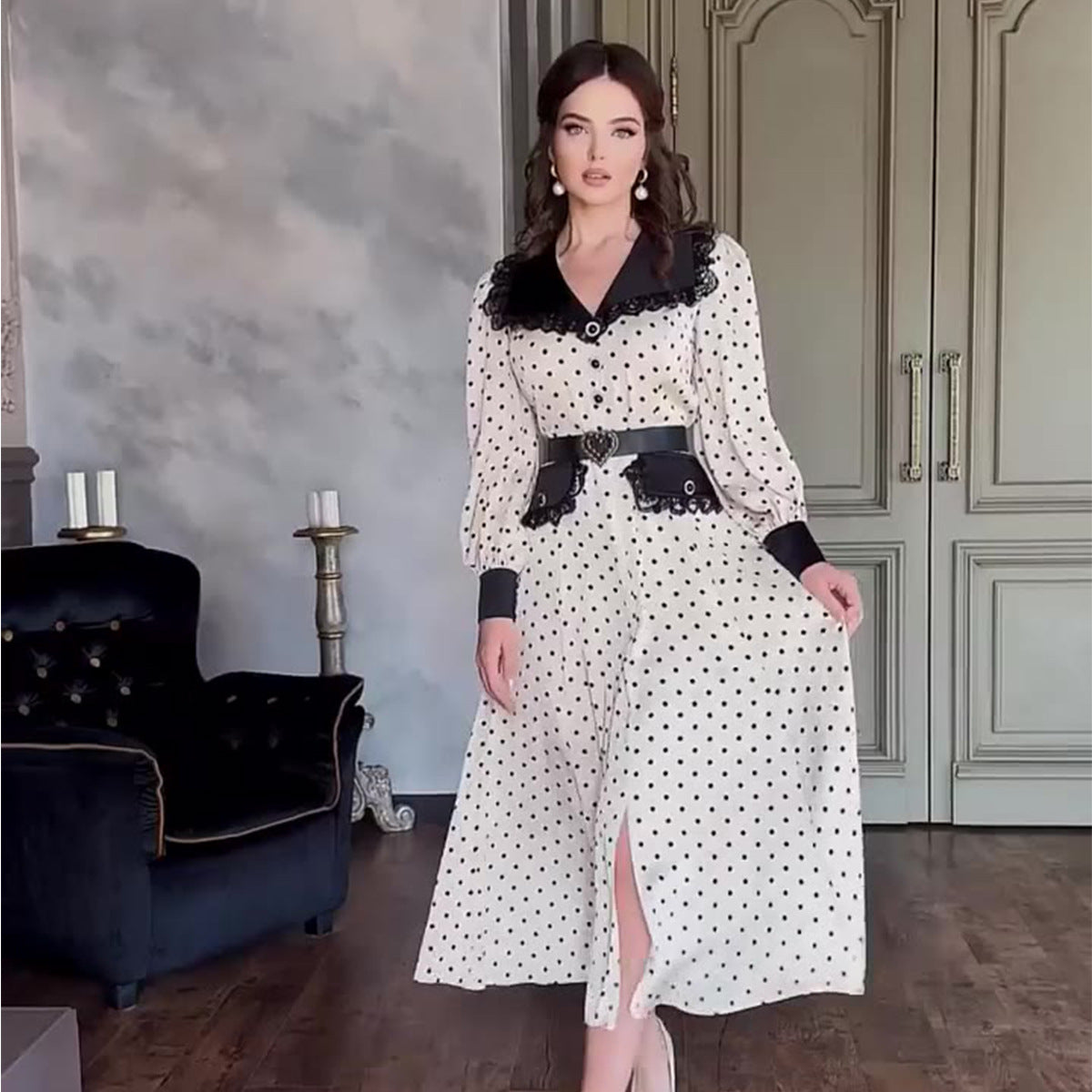 Women's Fitted Polka Dot Print Dress