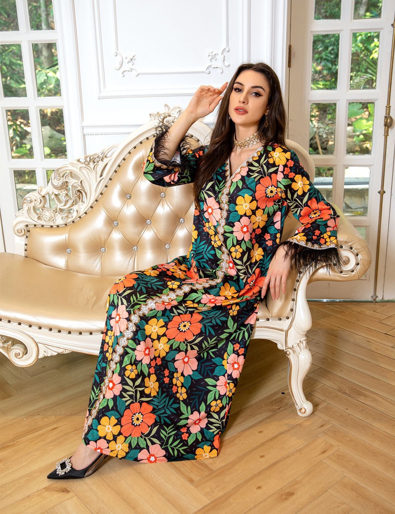 Beautiful Long Sleeve Floral Maxi Dress - Floral