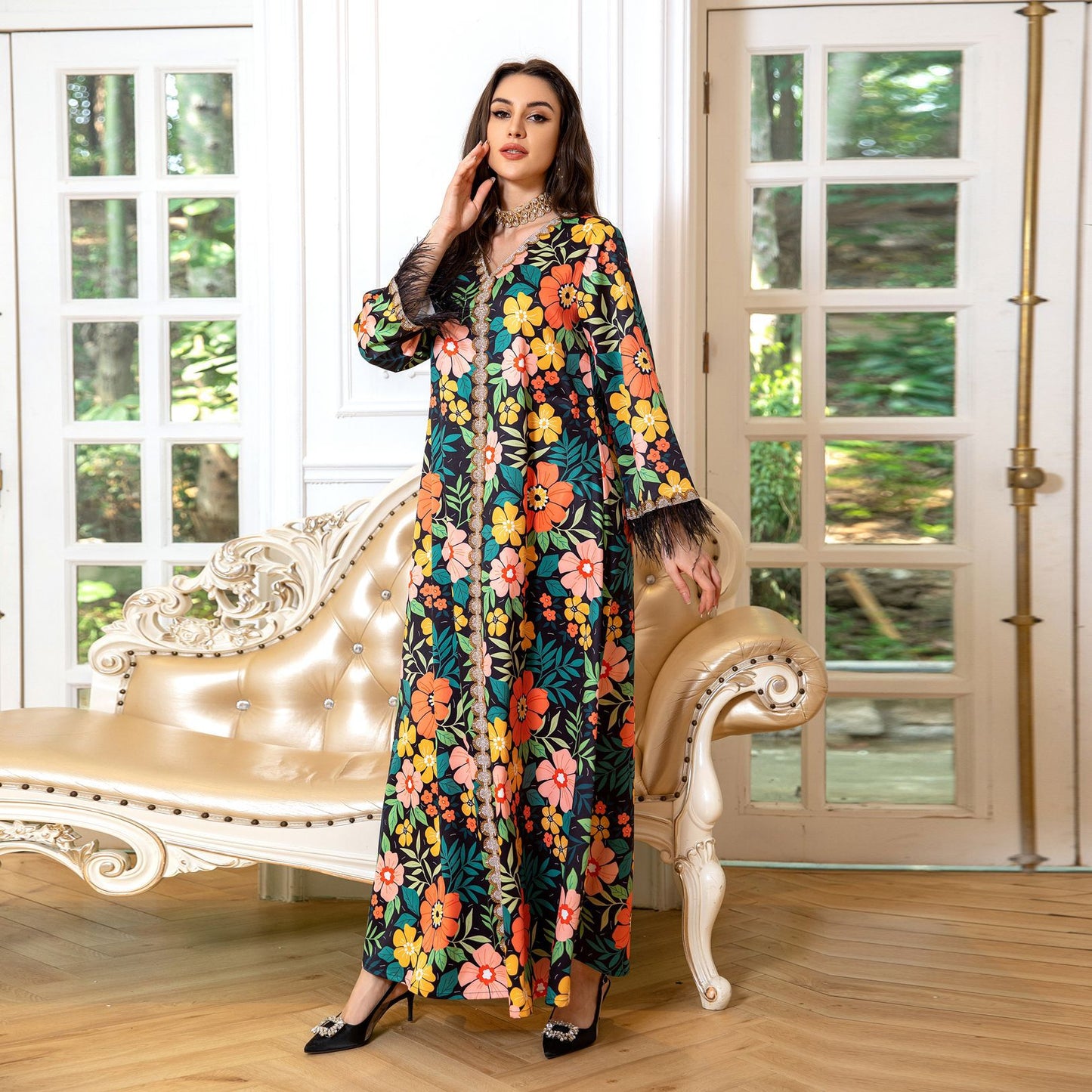 Beautiful Long Sleeve Floral Maxi Dress - Floral