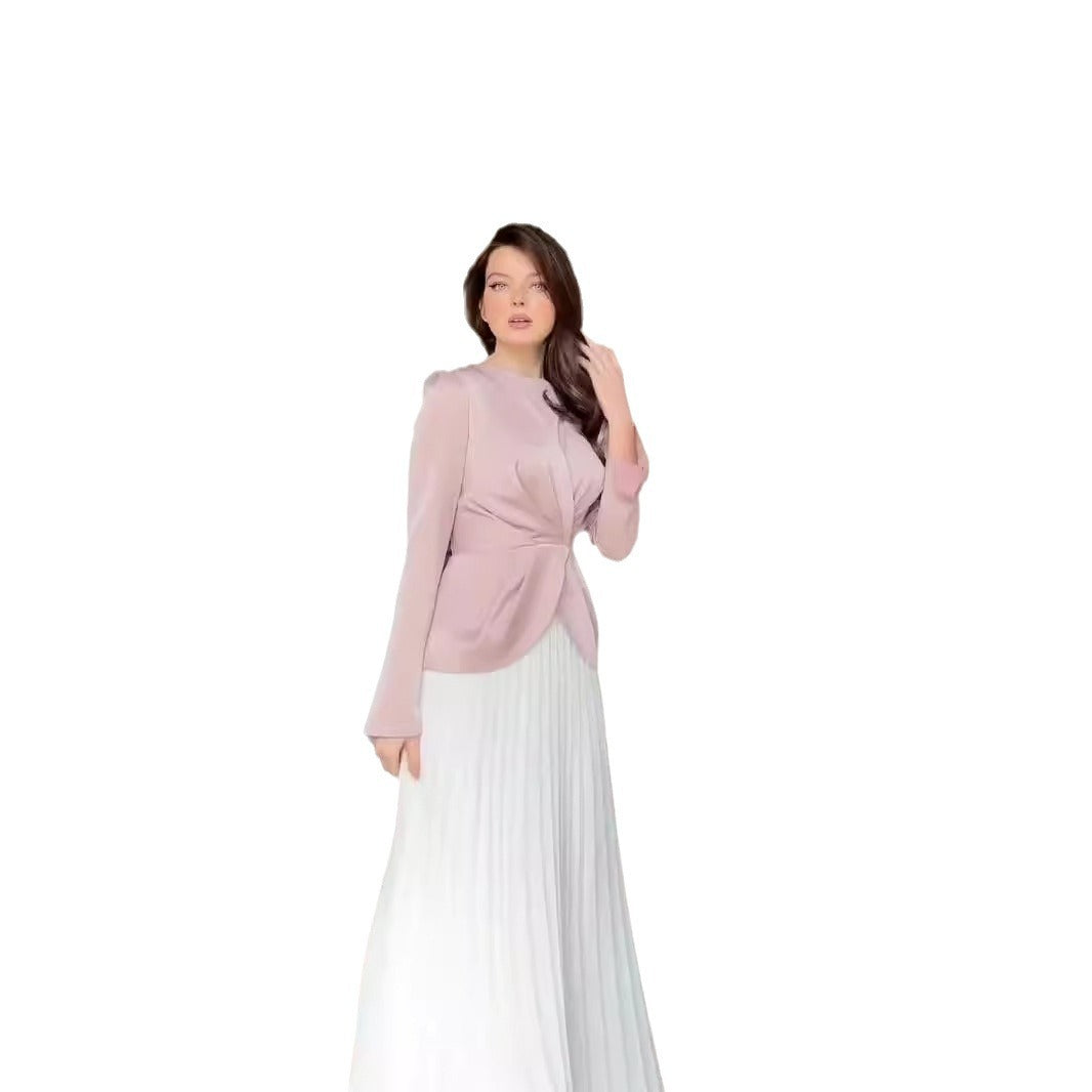 Women's Pressed Pleated Long-sleeved Dress