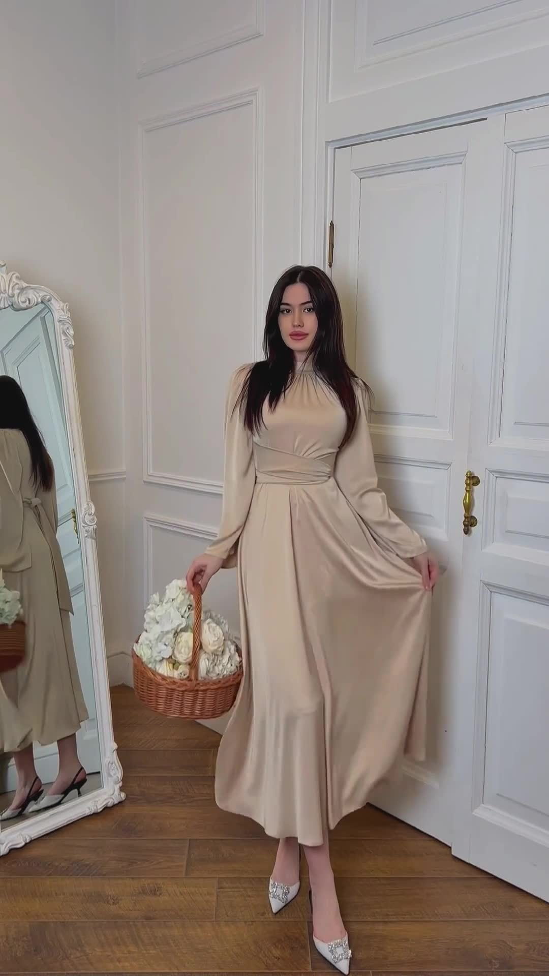Solid Satin Waist Slimming Dress