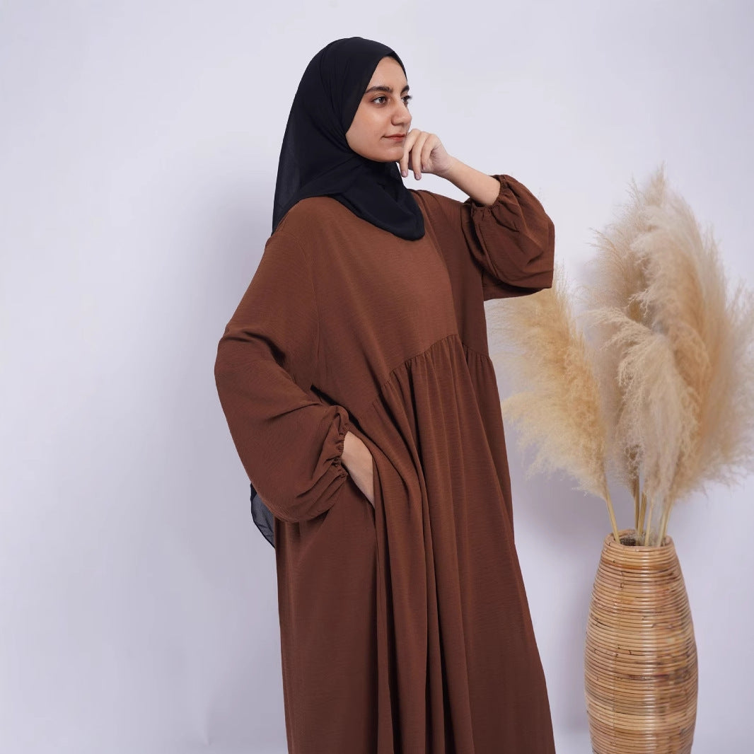 Waist Small Gathering Loose Solid Abaya