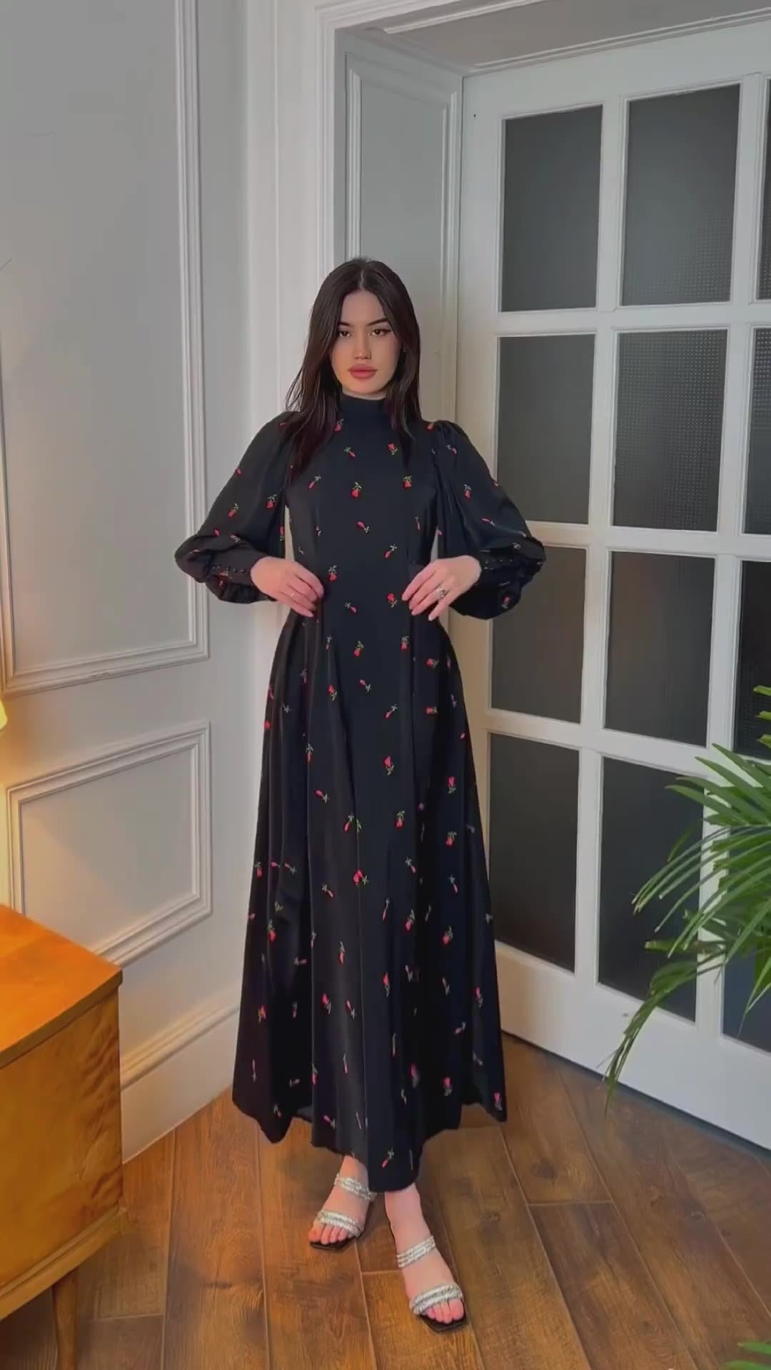 Loose-fitting Lace-up Printed Satin Dress