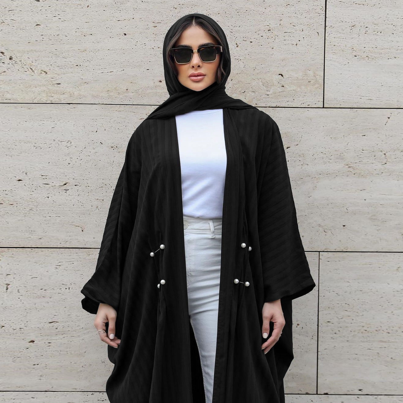 Sophisticated Black Open Abaya Robe