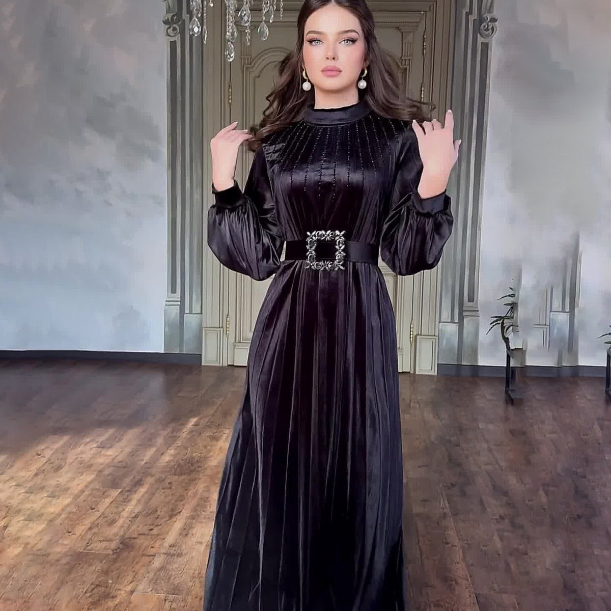 Belted Pleated Loose Temperament Dress