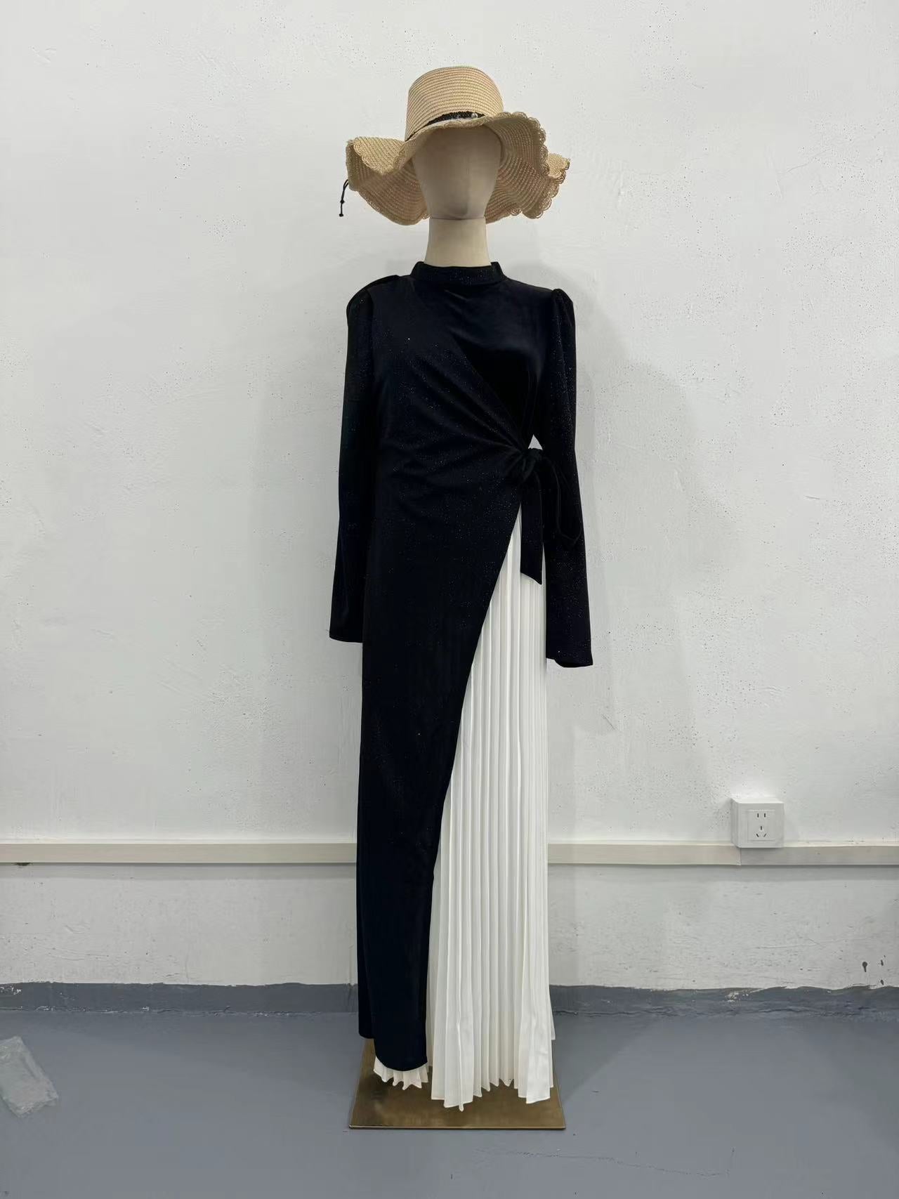 Women's Long-sleeved Panels Fake Two-piece Dresses