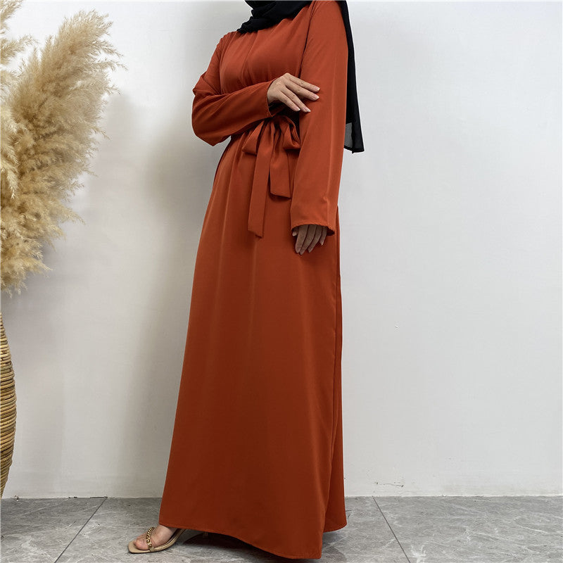 Women's Plain Lace-up Pocket Abaya Dress