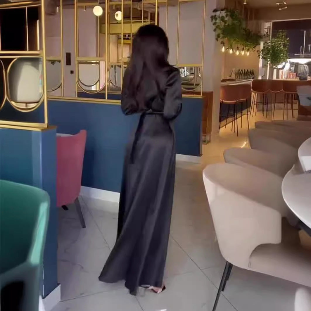 Women's Long Tie Waist-cinching Long-sleeved Dress