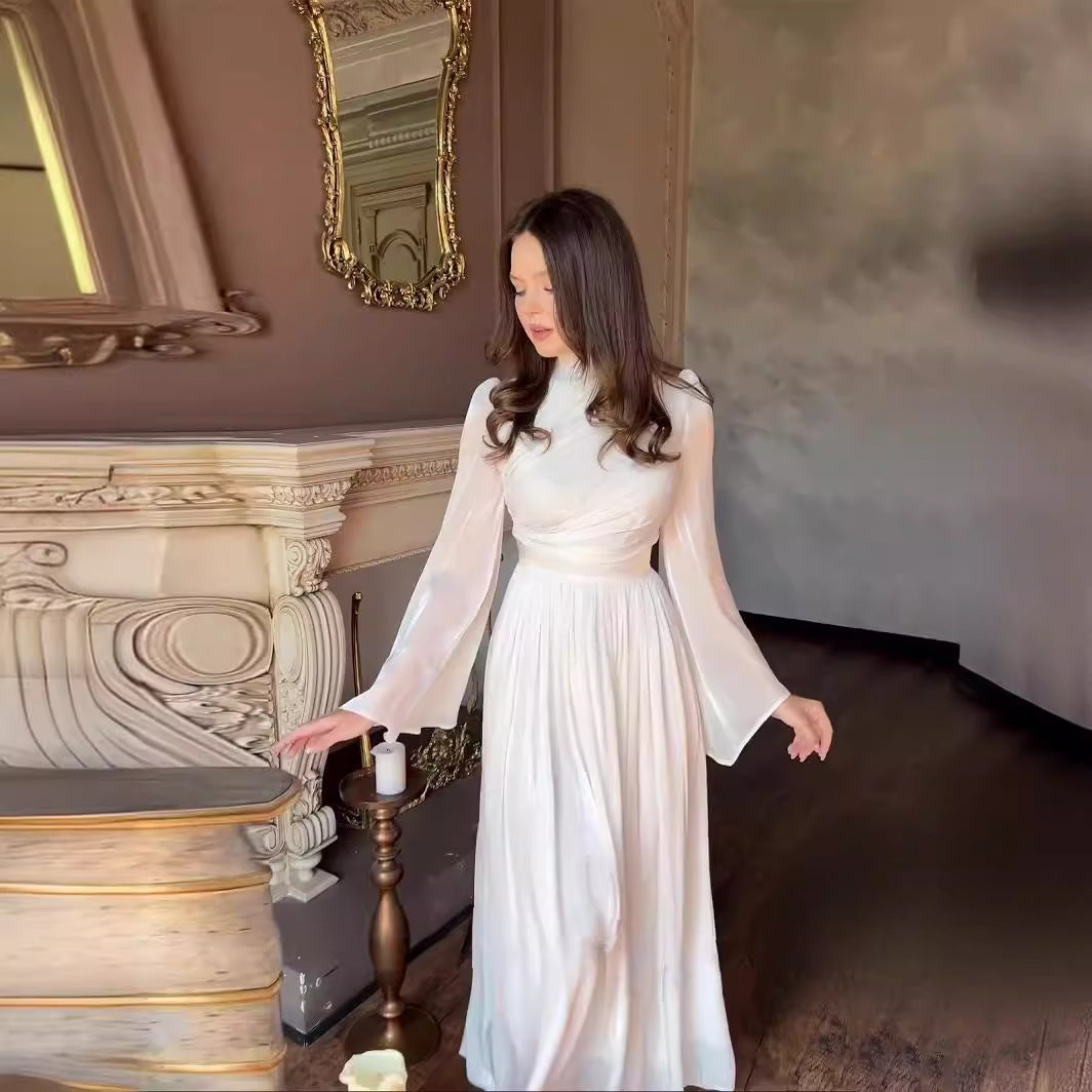 Women's Long-sleeved Waist-cinching Half-turtleneck Dress