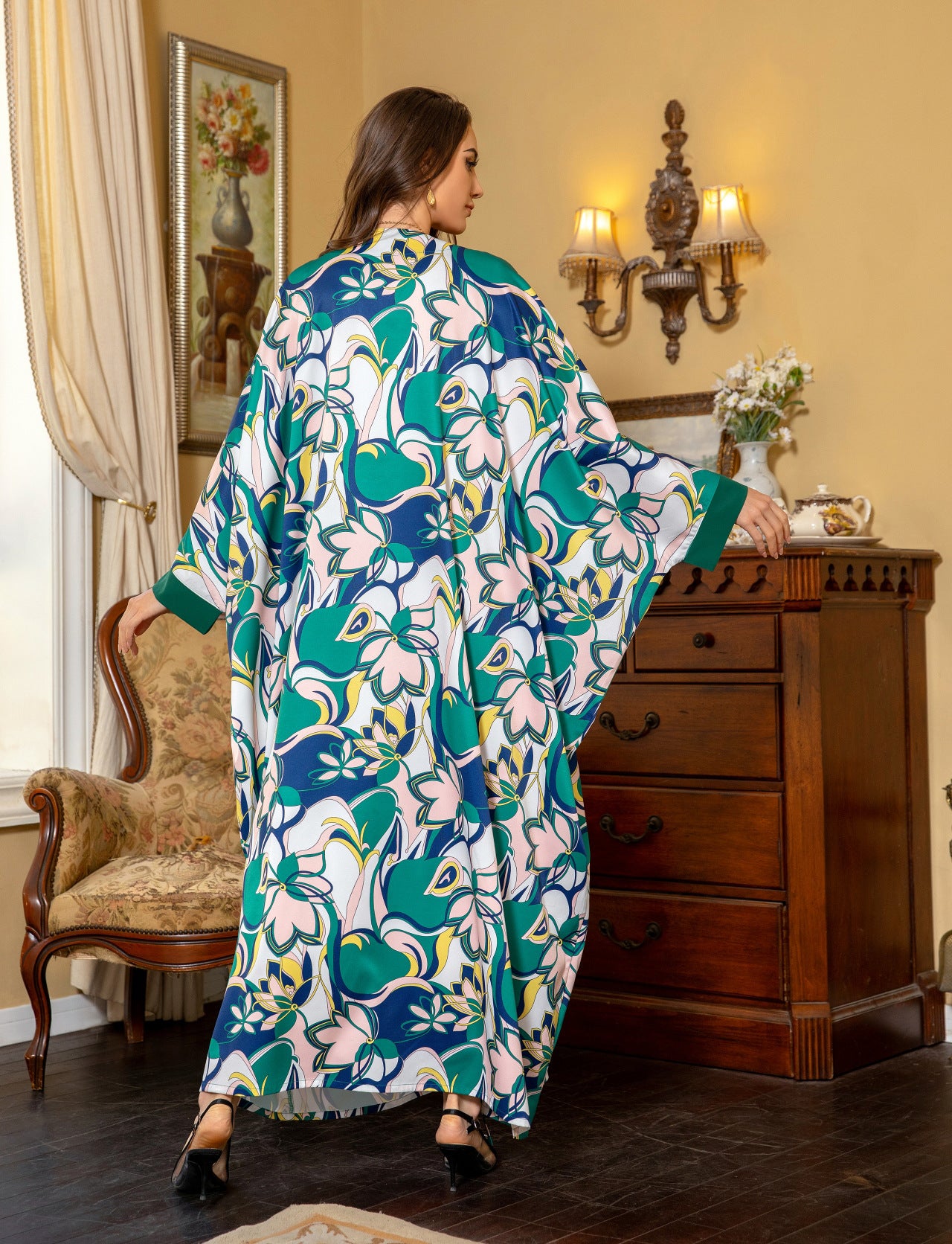 Elegant Long Sleeve Maxi Dress - Green