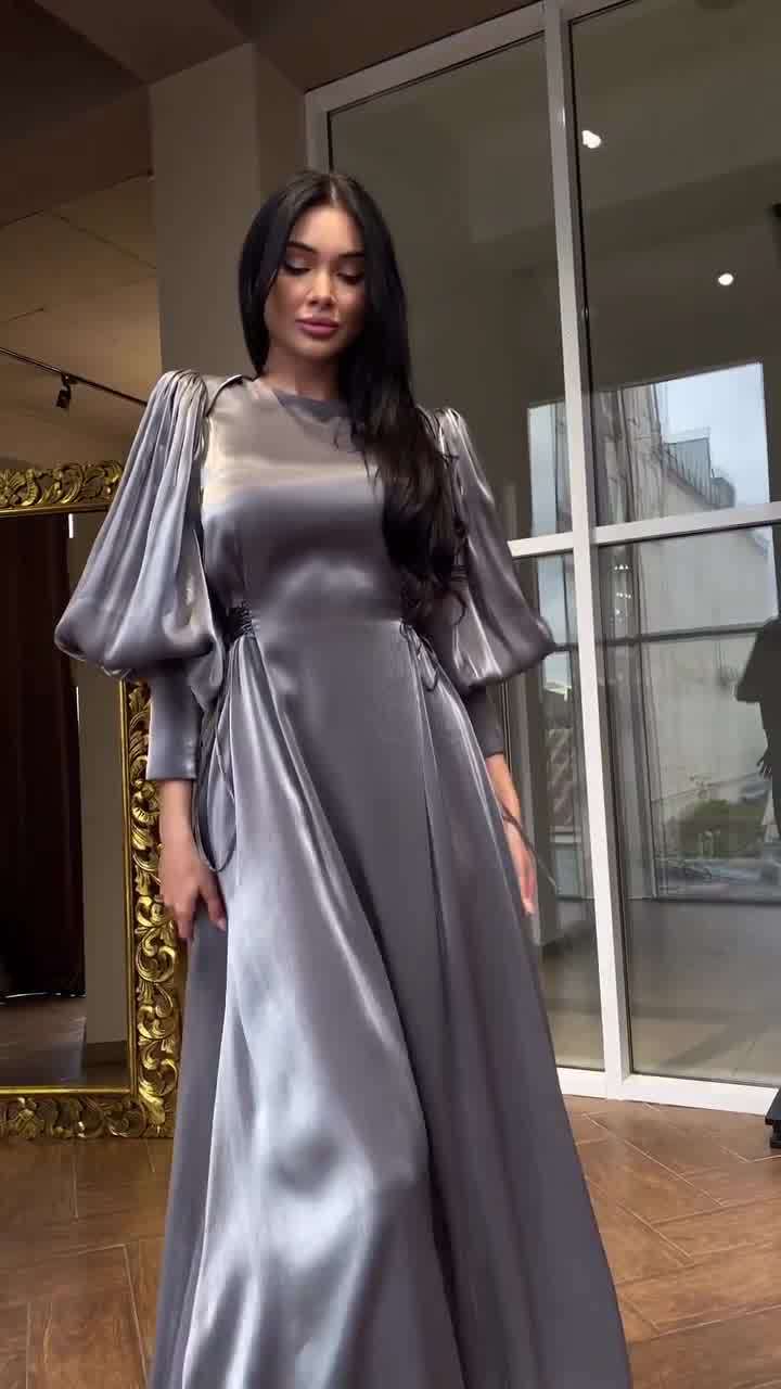 Women's Long-sleeved Satin Slim Tie Dress