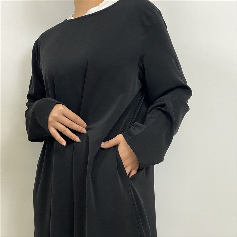 Women's Plain Lace-up Pocket Abaya Dress