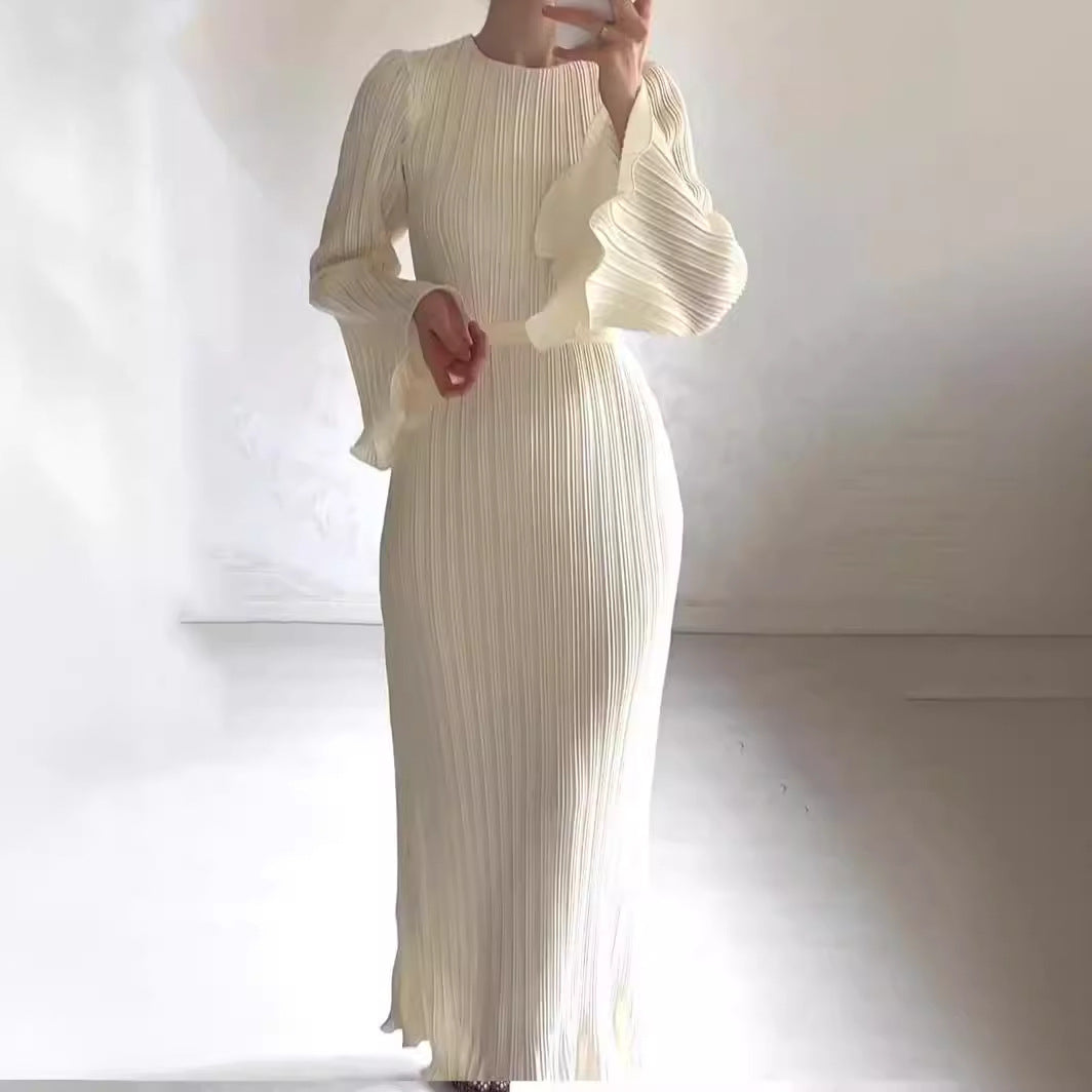 Women's Pleated Flared-sleeved Mixi Dress