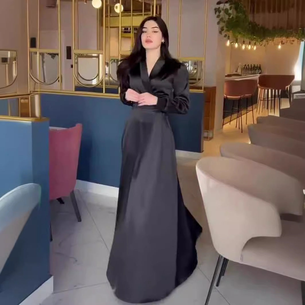 Women's Long Tie Waist-cinching Long-sleeved Dress