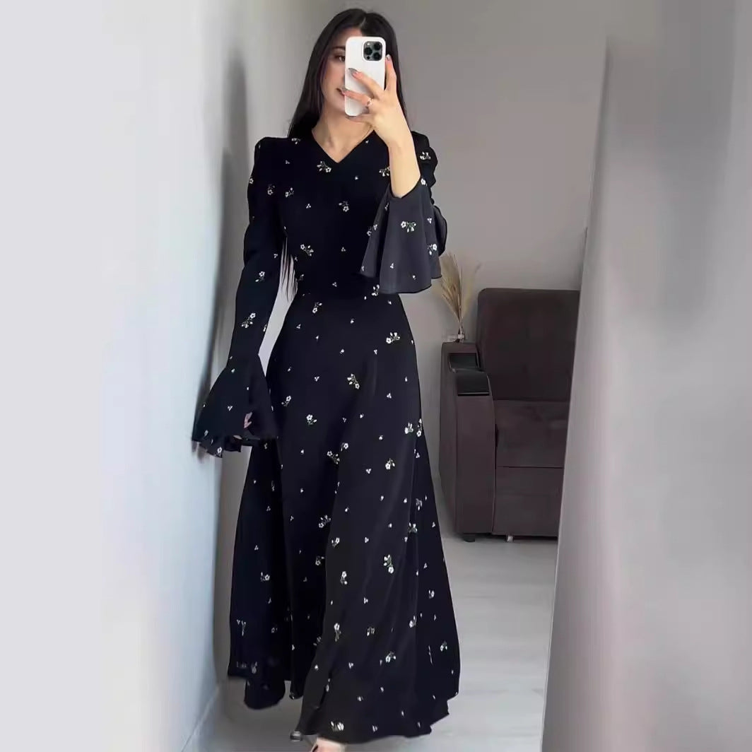 Ruffled Sleeves Cinched Waist Floral Gentle Wind Dress