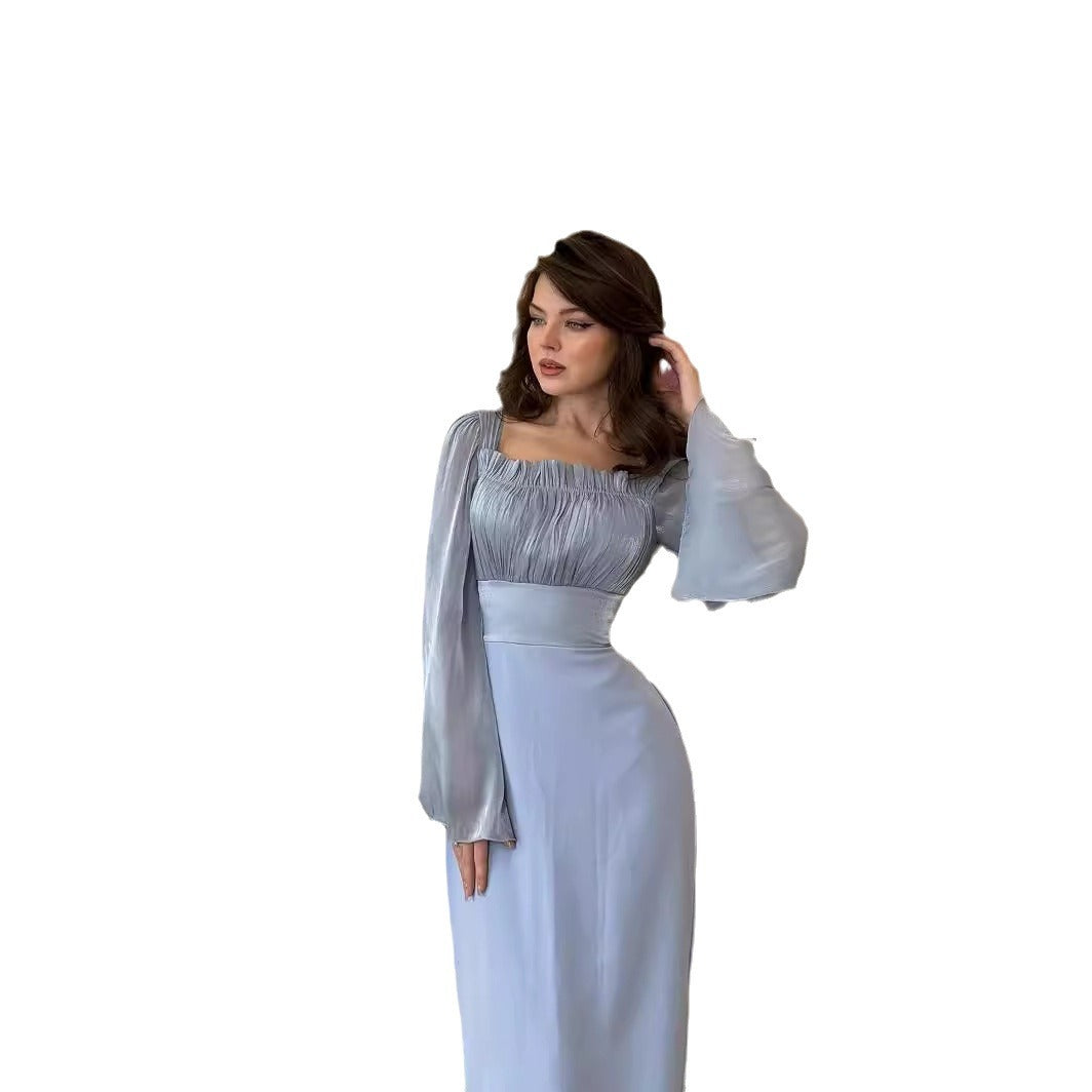 Square Neckline Panelled Pleated Dress