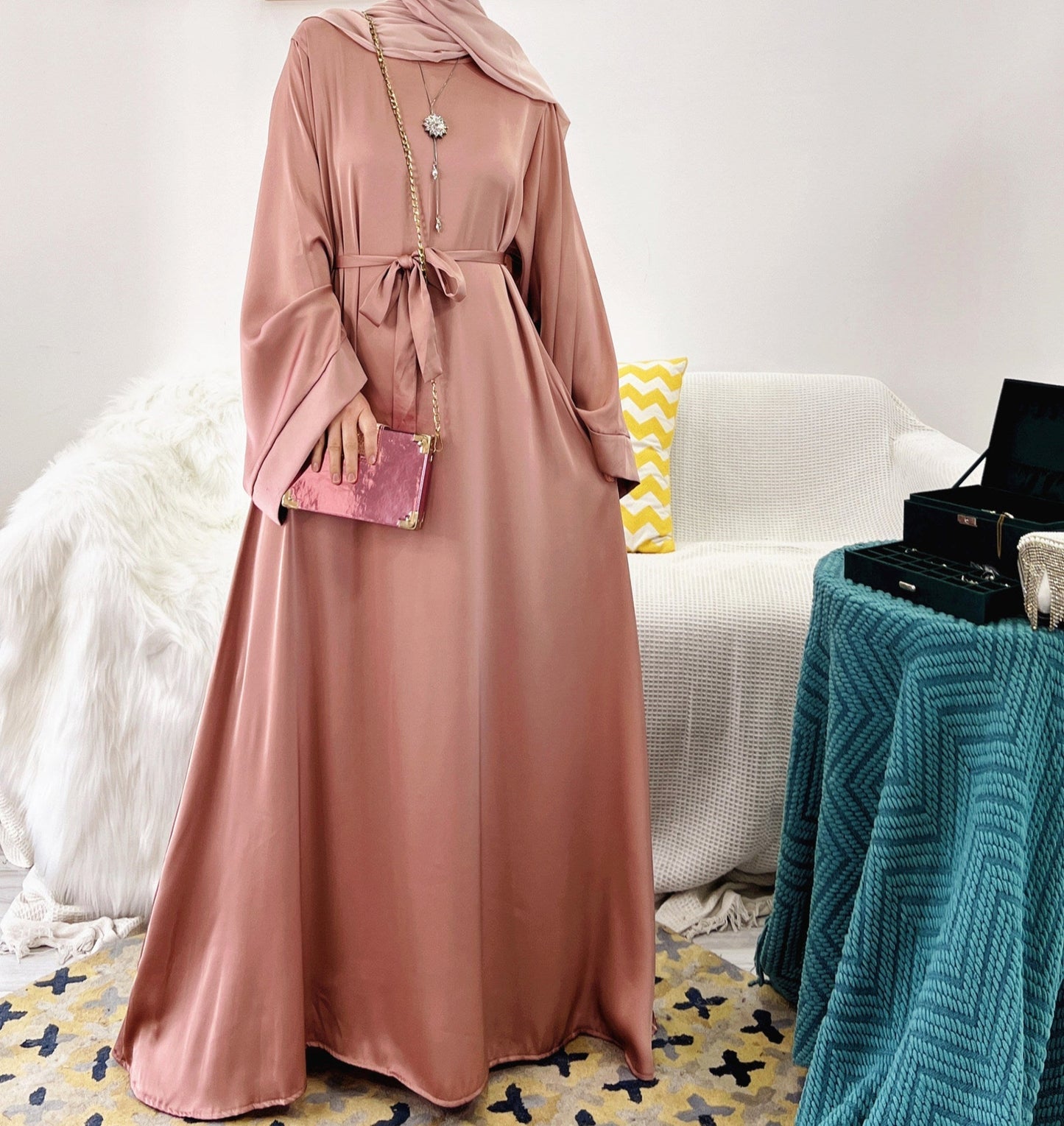 Women's Plain Crew Neck Abaya Dress