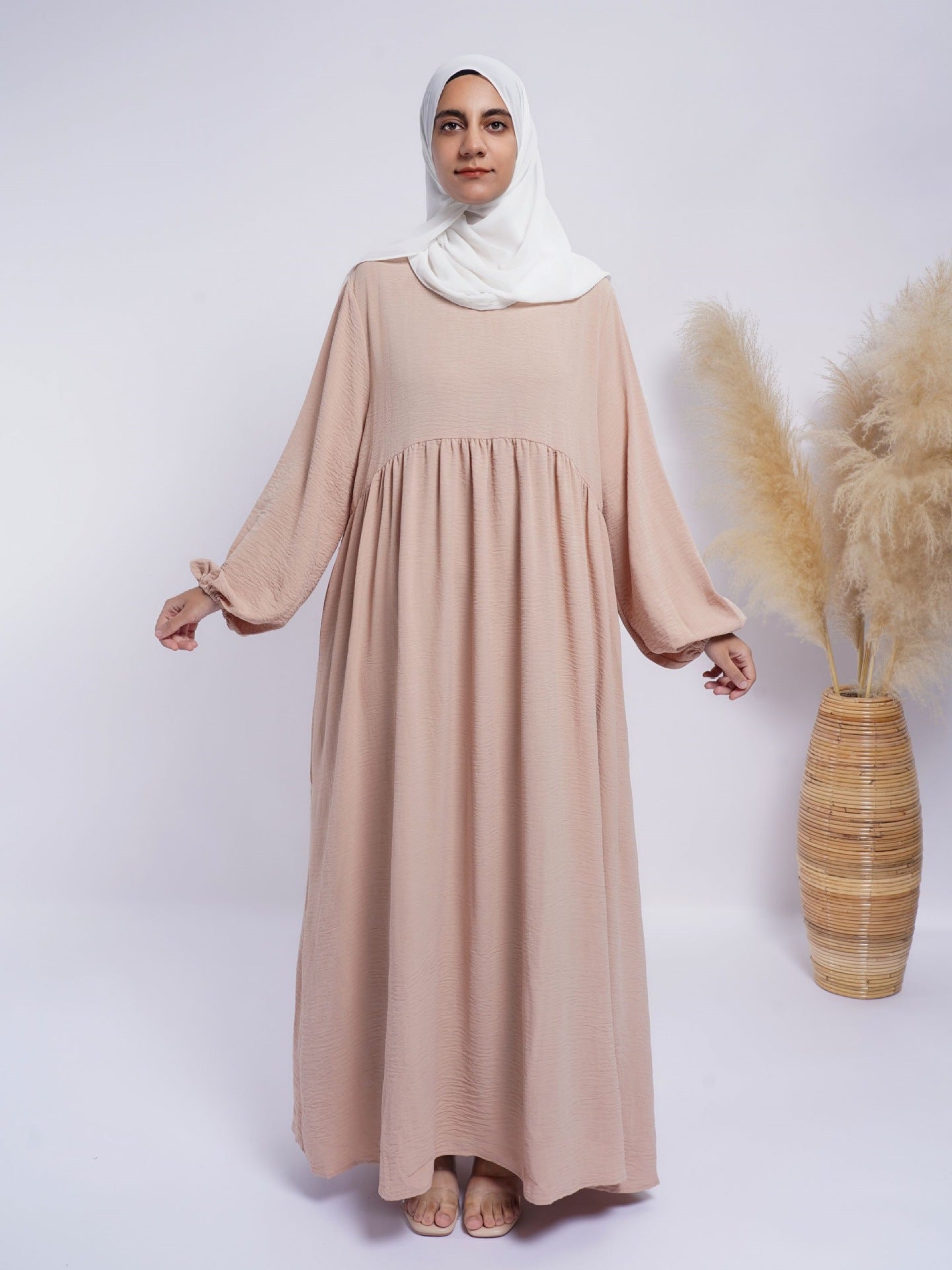 Waist Small Gathering Loose Solid Abaya