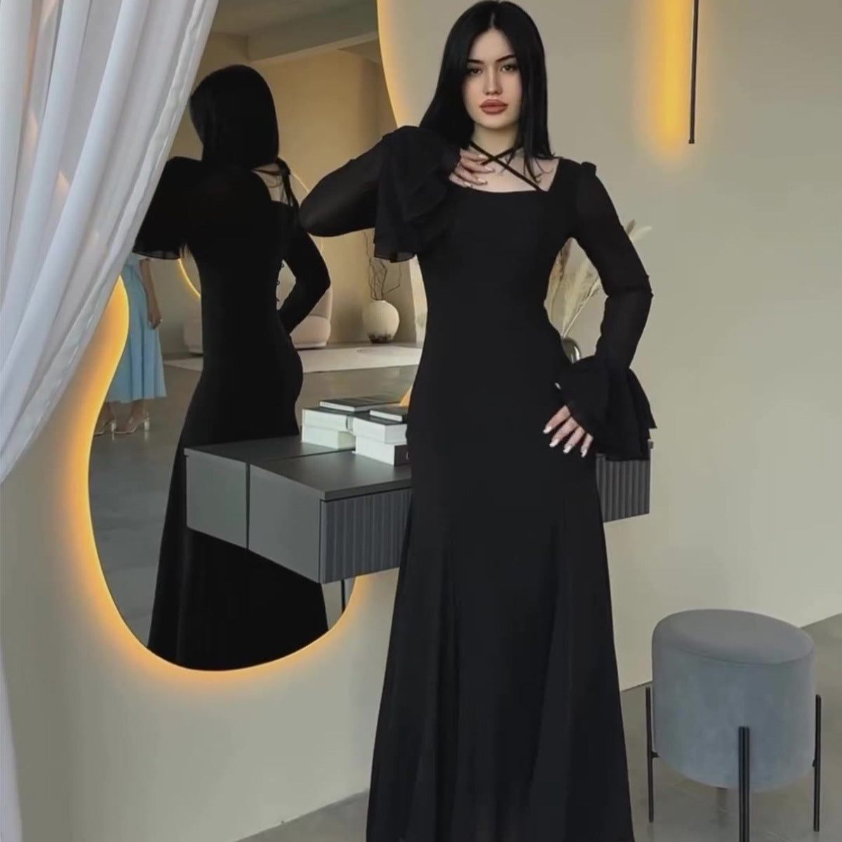 Women's Flowy Lace-up Slim Dress