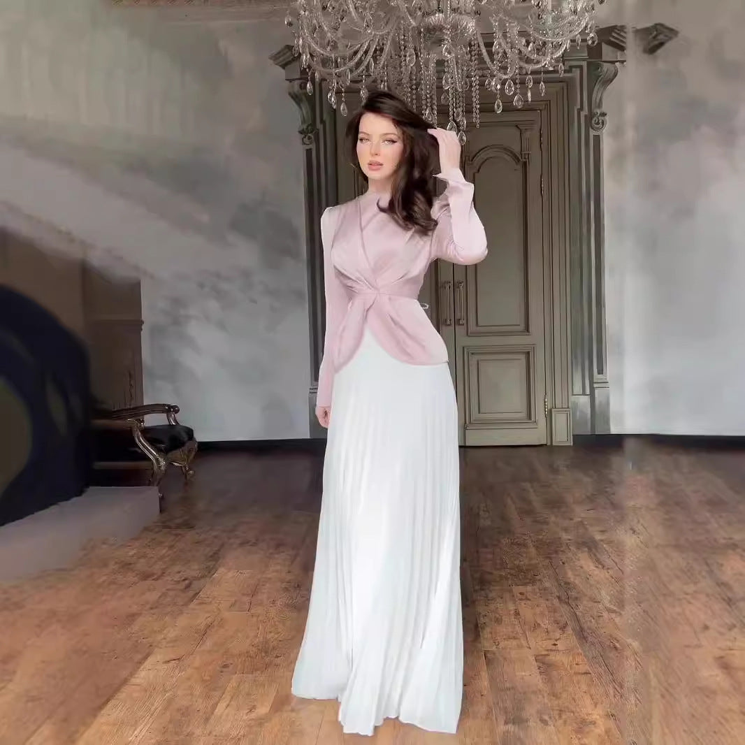 Women's Pressed Pleated Long-sleeved Dress
