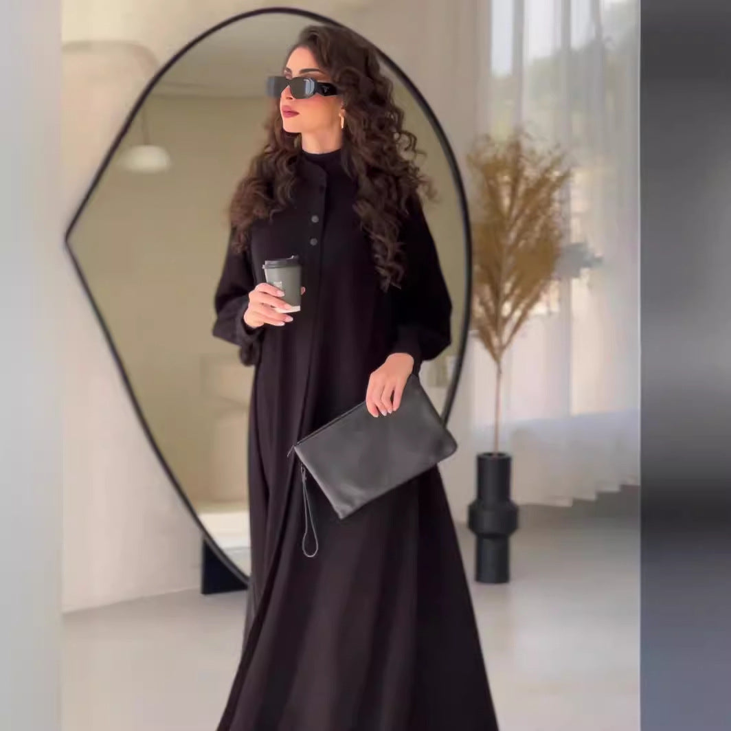 Button Neck Wide Hem Maxi Dress