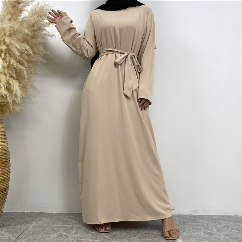 Women's Plain Lace-up Pocket Abaya Dress