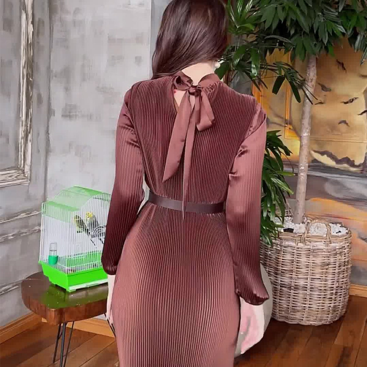 Press-pleated Vintage A-line Dress
