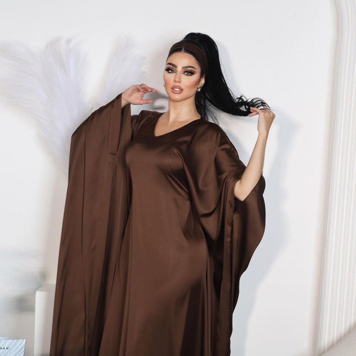 Elegant Muslim Women's Beautiful Coffee Abaya Dress