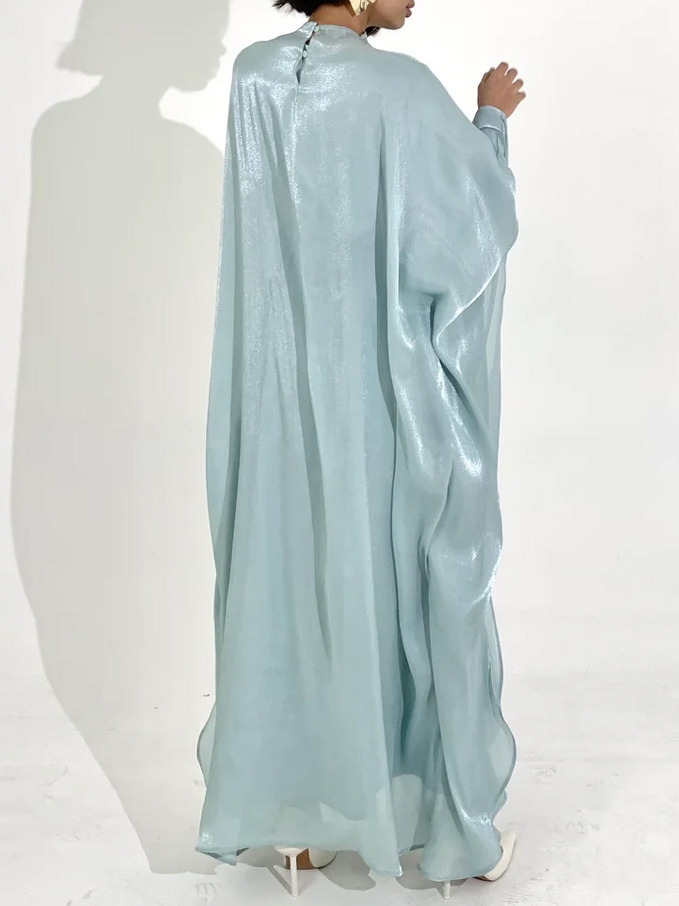 Elegant Satin-Textured High-Shine Abaya Maxi Dress for Women-Blue