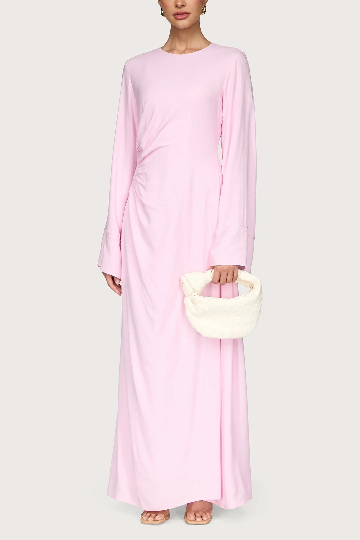 Asymmetric Pleated Floor-length Dress-Pastel Pink