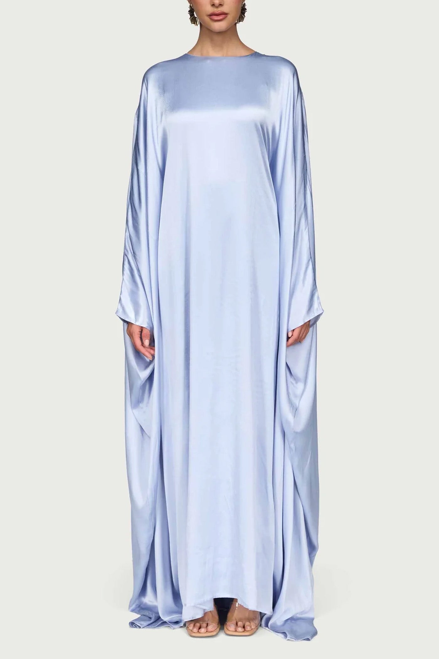Satin Butterfly Maxi Dress-Pastel Blue