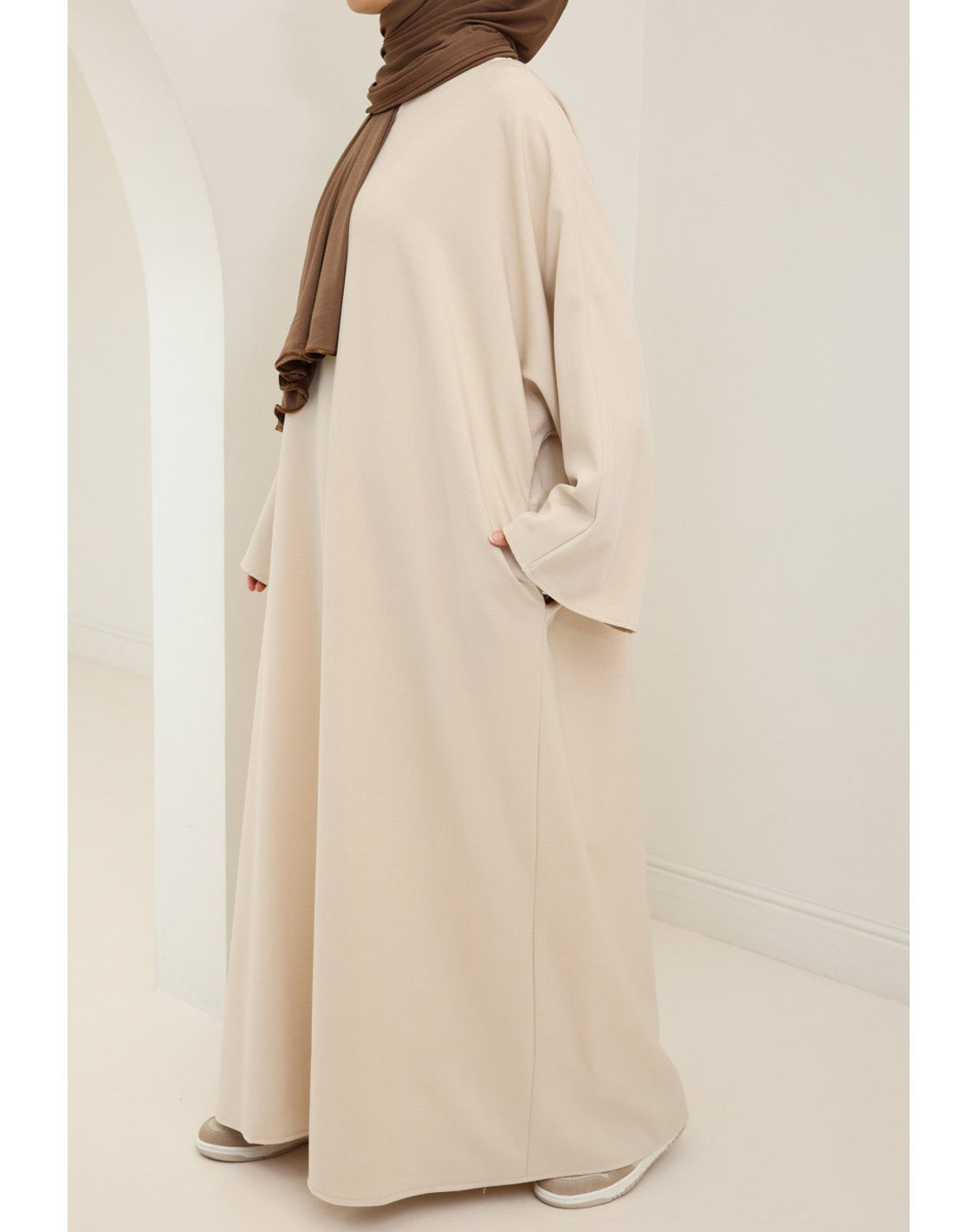 Ladies' Comfortable and Stylish Kaftan with Side Pockets-Beige