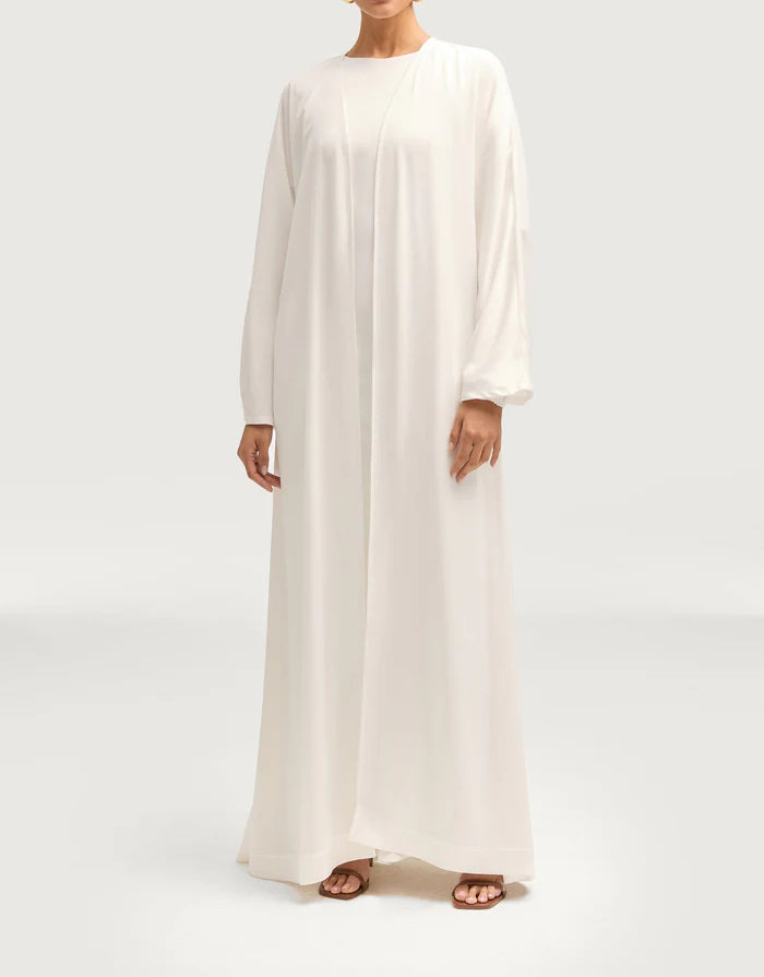 Sophia Heavy Satin Open Abaya Robe - Pure White