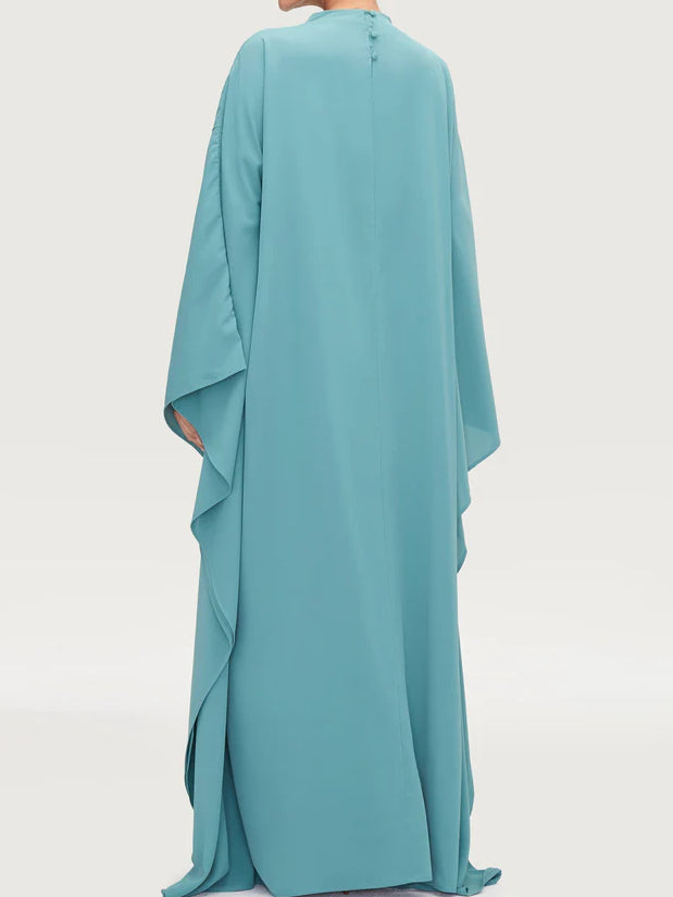 Salma Wings Inner Tie Abaya Dress - Pool Blue