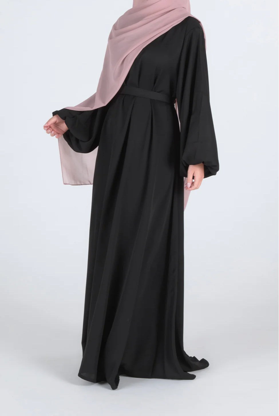 Zeenat Solid Satin Abaya Dress - Night Black