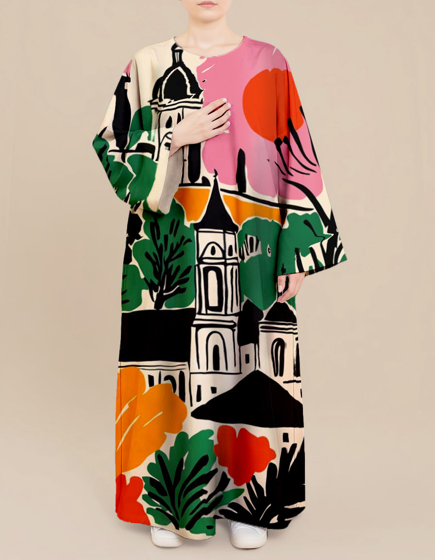 Plus Size Floral Nursing Kaftan in Cityscape