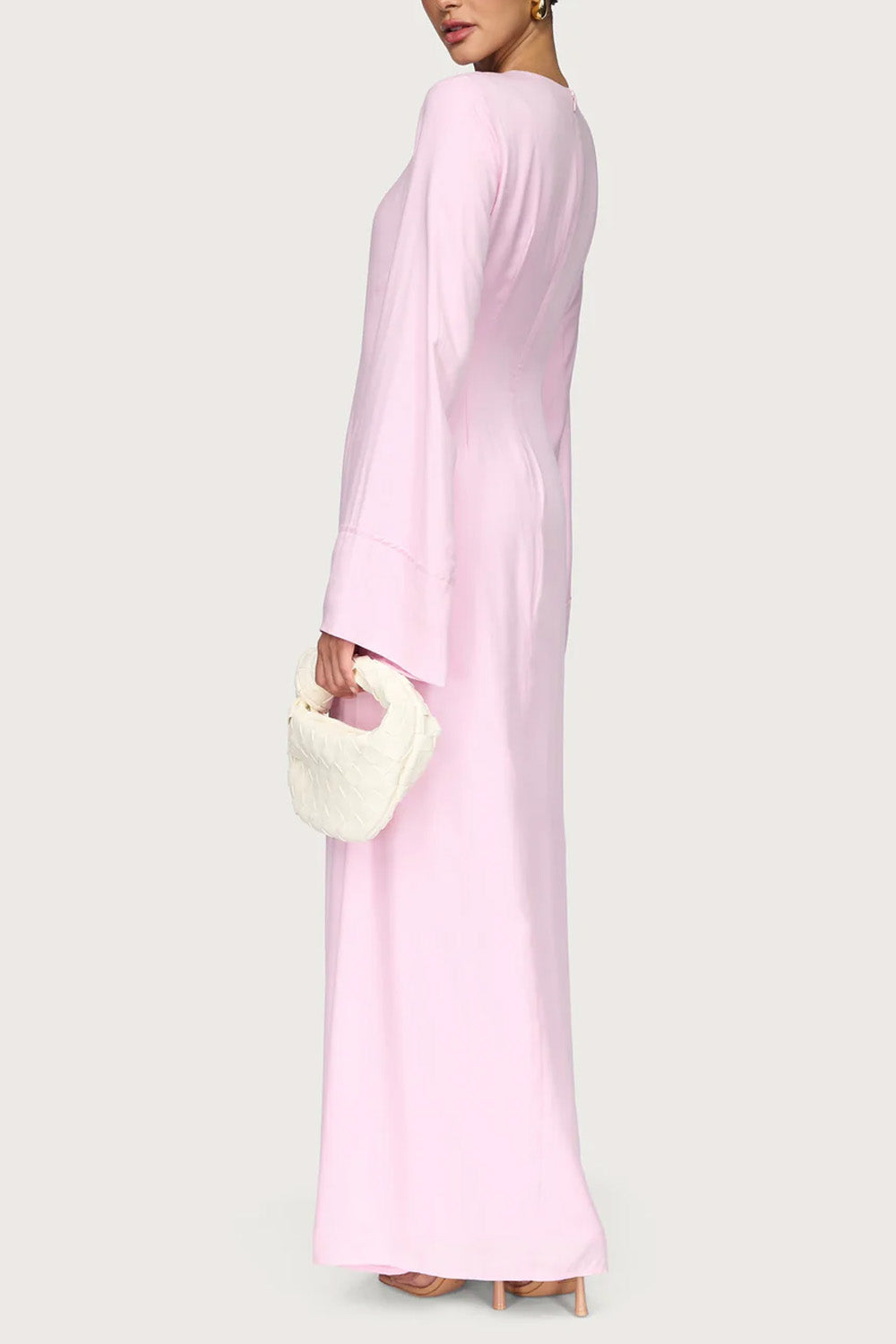 Asymmetric Pleated Floor-length Dress-Pastel Pink