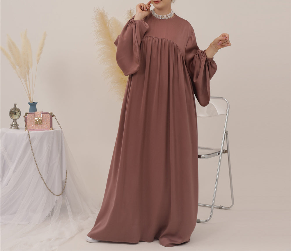 Eternal Blossom Satin Abaya Dress - Cinnamon