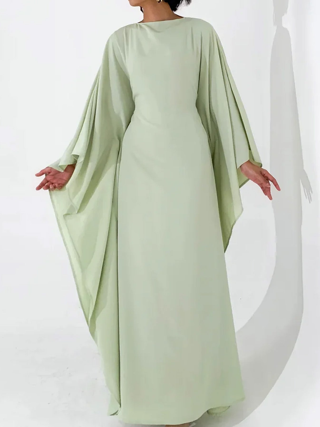 Elegant Satin-Textured High-Shine Abaya Maxi Dress for Women-Green