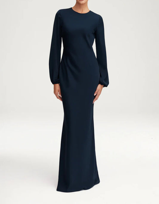 Sophia Heavy Satin Maxi Abaya Dress - Deep Navy