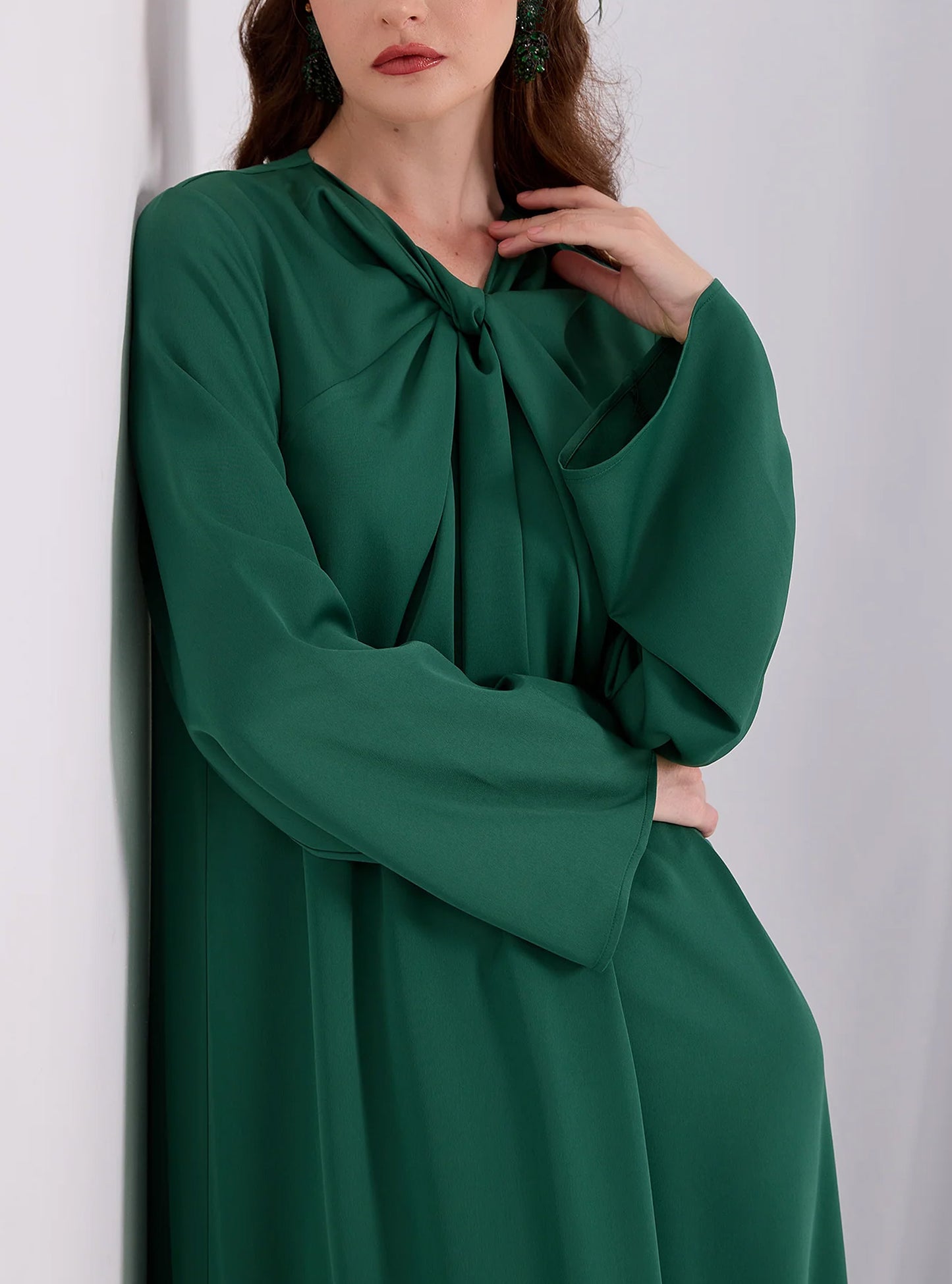 Green Ruffle Modest Muslim Maxi Abaya Dress-Green