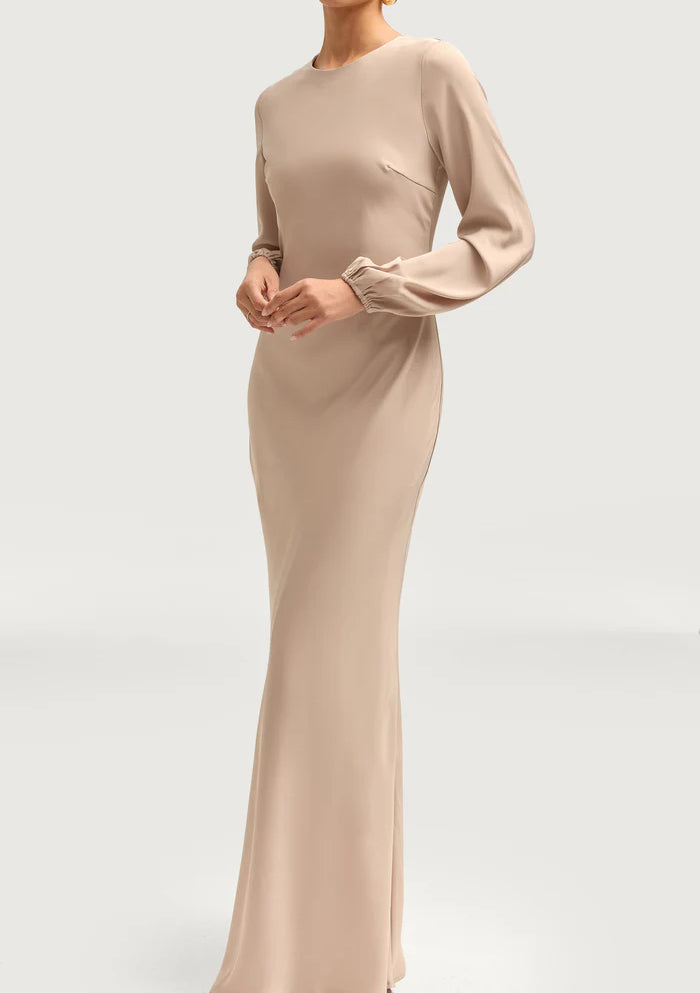 Sophia Heavy Satin Maxi Abaya Dress - Pale Gold