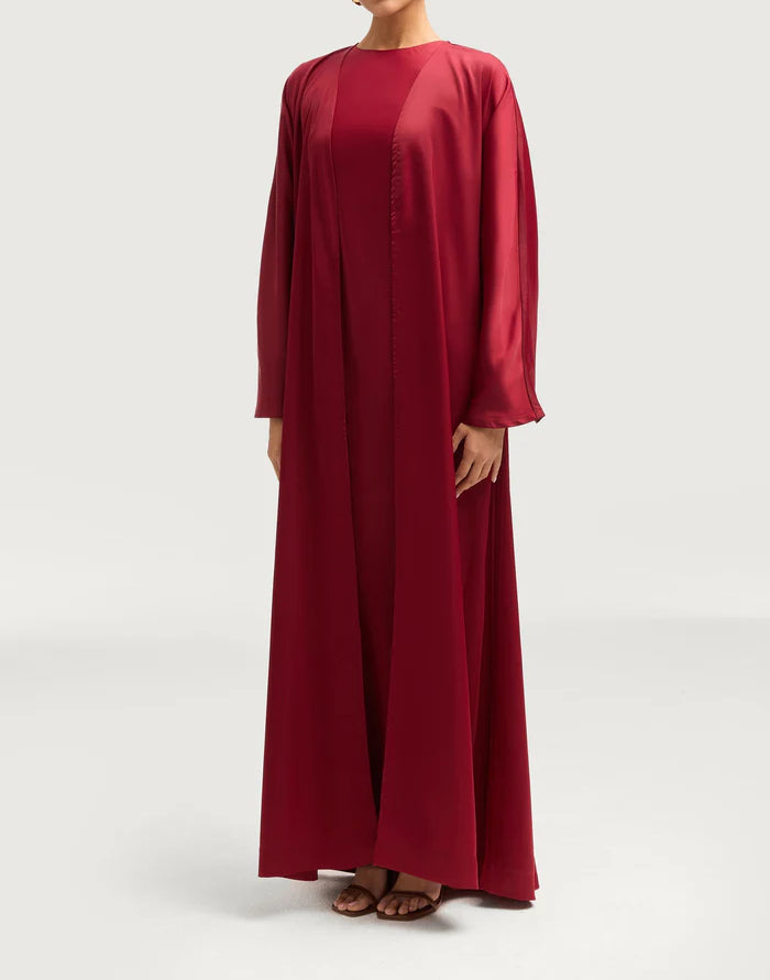 Sophia Heavy Satin Open Abaya Robe - Hot Red