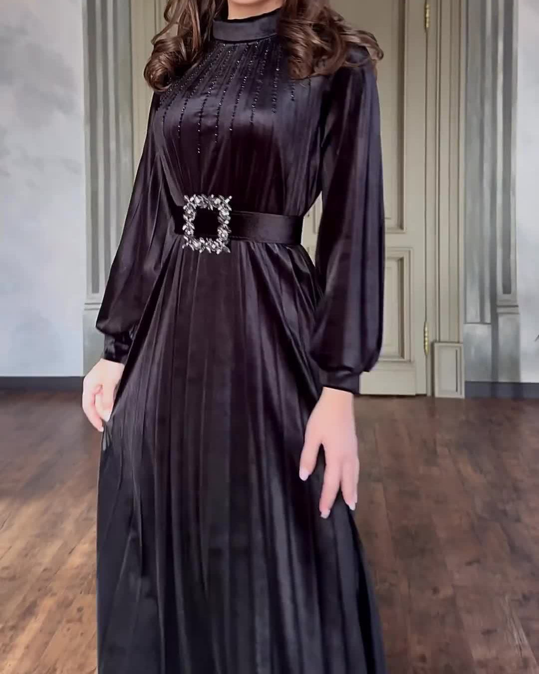 Belted Pleated Loose Temperament Dress