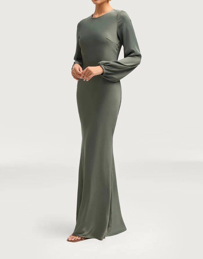 Sophia Heavy Satin Maxi Abaya Dress - Free Sage