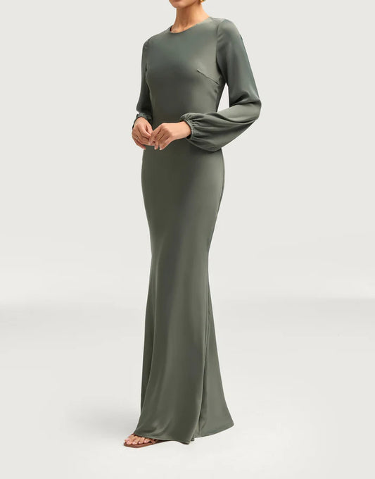 Sophia Heavy Satin Maxi Abaya Dress - Free Sage